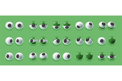 Funny 3D cartoon eyes. Simple eyeballs with eyelids, glossy eye and fu