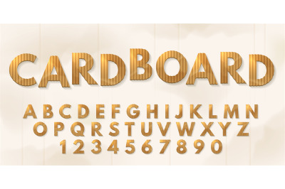 Cardboard font. Packaging paper material cutout letters and numbers, c