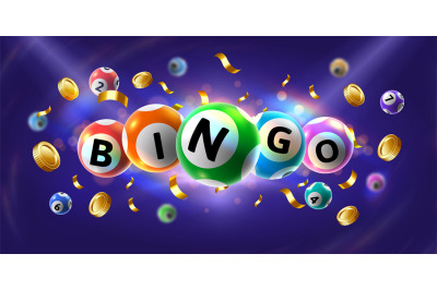 Bingo banner. Floating 3D lotto game balls, lotteries gaming event pro