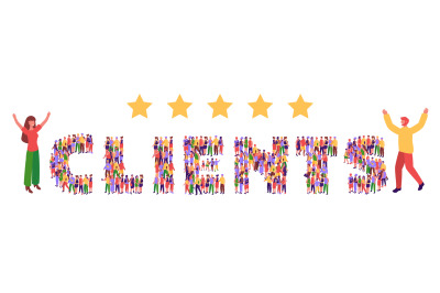 Clients feedback. Happy customer appreciation, five gold stars client