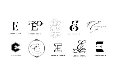 Creative E emblem. English letter e elegant monogram for eco energy, e