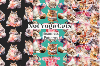 Yoga cats seamless patterns