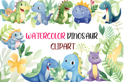 Dinosaur Watercolor Clipart Collection for Dino-themed Nursery Decor w