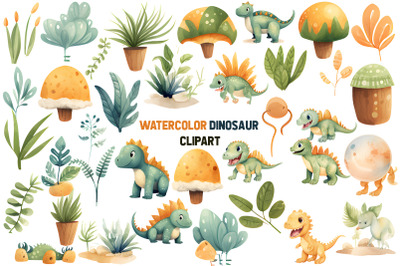 Dinosaur Watercolor Clipart Collection for Dino-themed Nursery Decor w