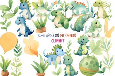 Dinosaur Watercolor Clipart PNG Collection