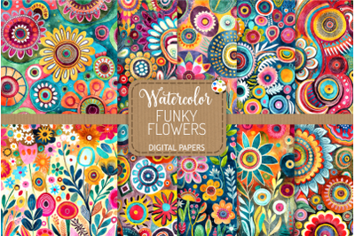 Funky Flowers Set 8 - Transparent Watercolor Pattern Papers