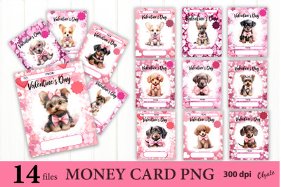 Valentines Day Money Card Bundle PNG. Puppy Dog Sublimation