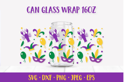 Mardi Gras Glass Can Wrap. Carnival Can Glass SVG