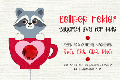 Raccoon in a Cup | Lollipop Holder | Valentine Paper Craft Template