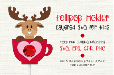 Moose in a Cup | Lollipop Holder | Valentine Paper Craft Template
