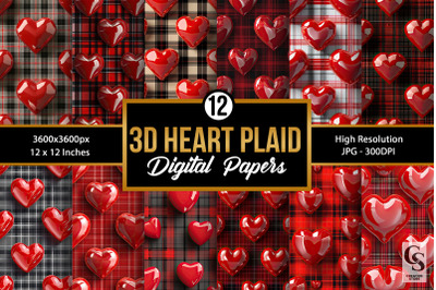 Hearts 3D Plaid Seamless Patterns