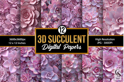 Pink 3D Succulent Digital Papers
