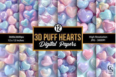 3D Puff Pastel Hearts Seamless Patterns