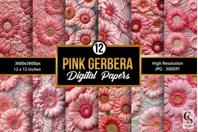 Pink Gerbera Embroidery Flowers Digital Papers