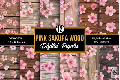 Pink Sakura Wooden Flowers Digital Papers