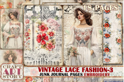 Vintage lace fashion Junk Journal Kit part 3 Embroidery
