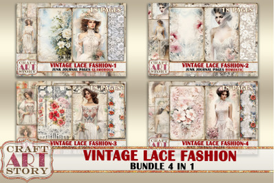 Vintage lace fashion Junk Journal Kit Bundle,Collage Sheets