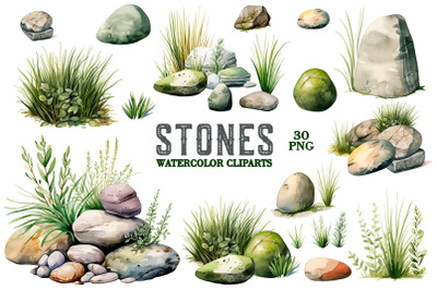 Stones Watercolor Clipart