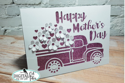 3D Pop-up Mothers day card svg Car with flowers card svg