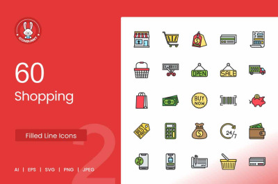 60 Shopping Filled Line Icons