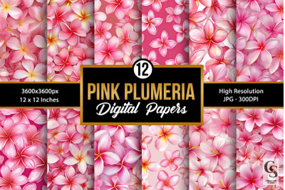 Pink Tropical Plumeria Flowers Digital Papers