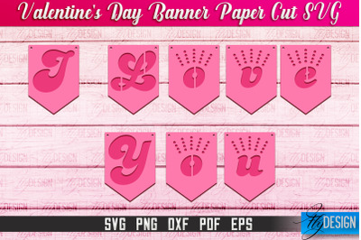 Valentine&amp;&23;039;s Day Banner Paper Cut | Paper Banner SVG | Love Design SVG