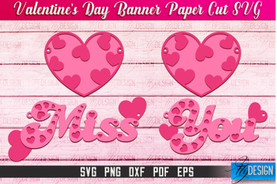 Valentine&#039;s Day Banner Paper Cut | Paper Banner SVG | Love Design SVG