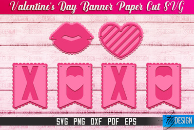 Valentine&#039;s Day Banner Paper Cut | Paper Banner SVG | Love Design SVG