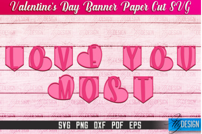 Valentine&amp;&23;039;s Day Banner Paper Cut | Paper Banner SVG | Love Design SVG