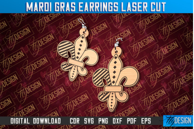 Mardi Gras Earrings Laser Cut | Accessories Laser Cut SVG Design | CNC