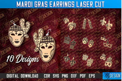 Mardi Gras Earrings Laser Cut | Accessories Laser Cut SVG Design | CNC