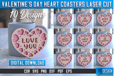 Valentine&#039;s Day Heart Coasters | Laser Cutting File | CNC File