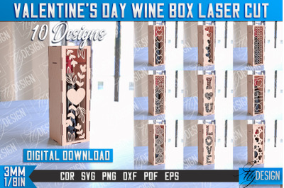 Valentine&#039;s Day Wine Box Laser Cut | Gift Wine Box Laser Cut Design |