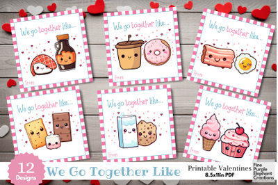 Printable Kids Kawaii We Go Together Like Valentine Digital Paper Card