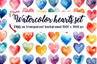 50 Watercolor hearts set