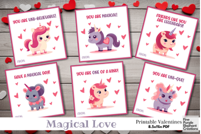 Printable Kids Pastel Rainbow Magical Unicorn Valentine Digital Cards