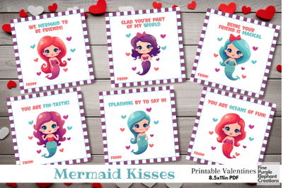 Printable Kid Magical Mermaid Valentine Digital Paper Cards