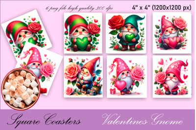 Valentines Gnome. Cute Gnome Square Coaster Design