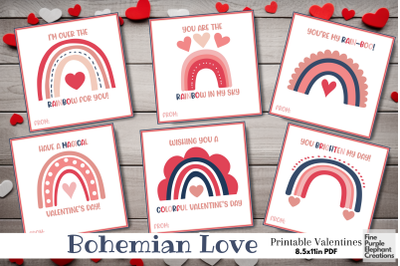 Printable Kid Bohemian Boho Rainbow Valentine Digital Paper Card