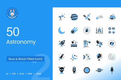 50 Astronomy Blue &amp; Black Icons