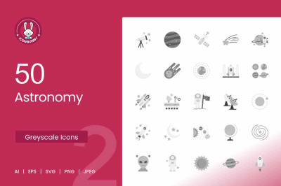 50 Astronomy Greyscale Icons