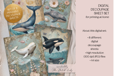 Floral Whales Decoupage Craft Sheets
