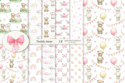 Teddy bear patterns Baby girl Digital Paper