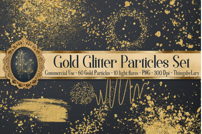 70 Gold Glitter Particles Confetti Set PNG Overlay Images