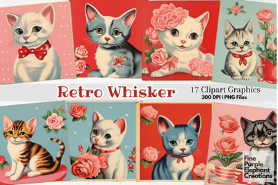 Vintage 1950s Cat Valentine&#039;s Day PNG Junk Journal Ephemera Clipart