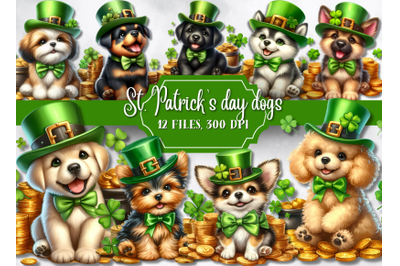 St. Patrick&#039;s day dogs illustrations