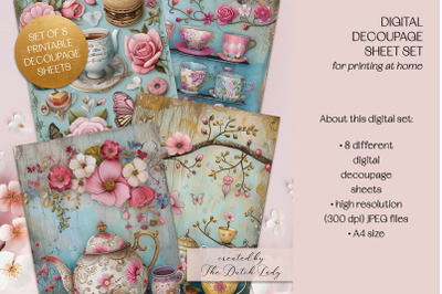 Floral Tea Decoupage Craft Sheets
