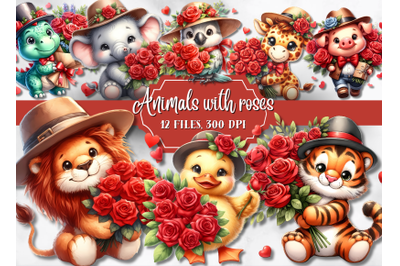 Animals with roses illustration