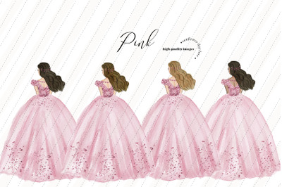 Elegant Pink Princess Birthday Clipart, Dusty Pink Quinceanera