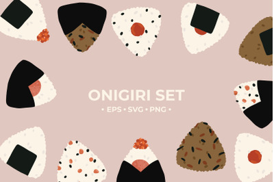 Set of Onigiri Rice Ball Vector Clip Art